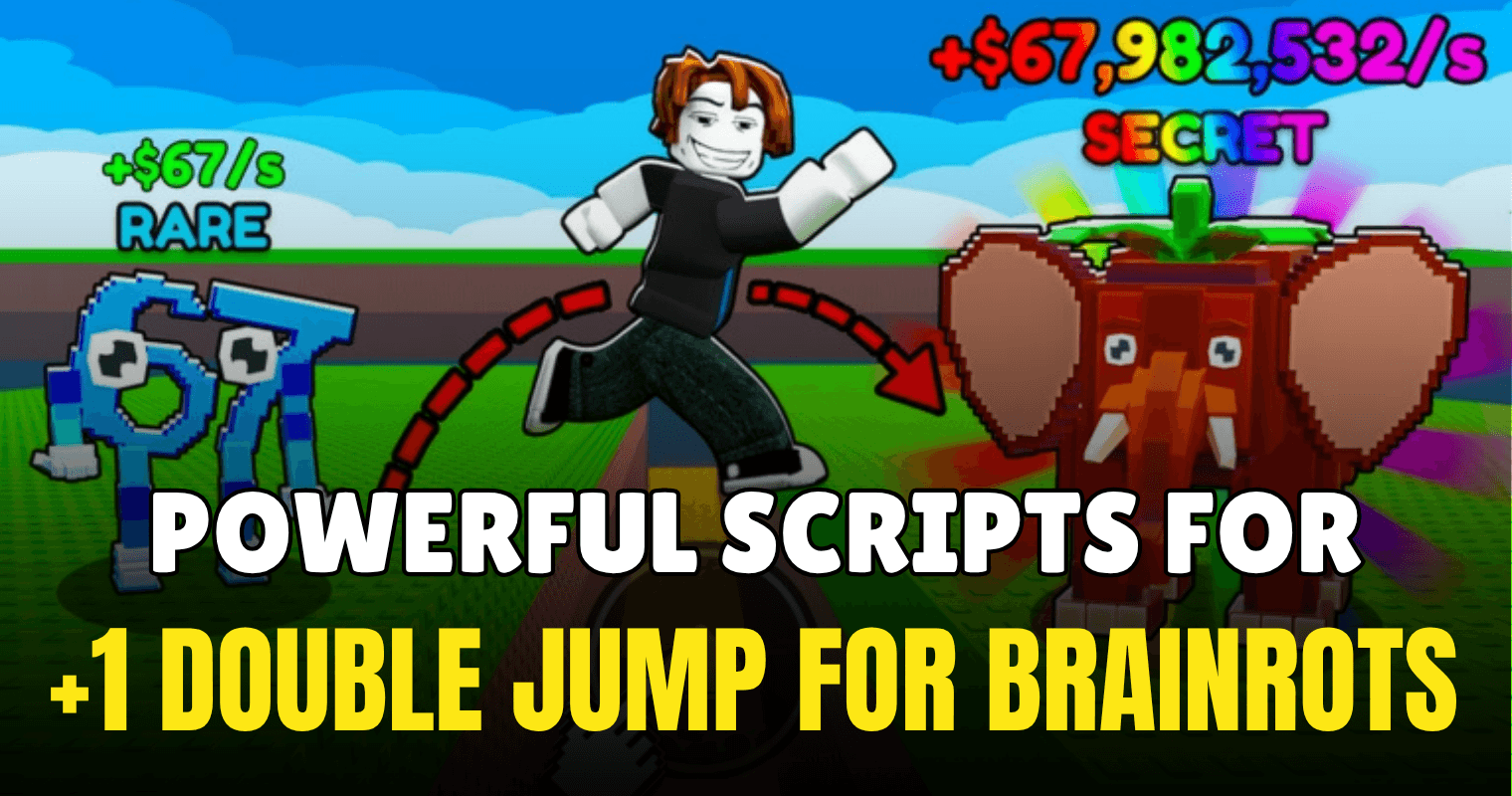 Powerful +1 Double Jump For Brainrots Script - Auto Collect, TP & Easy Progress